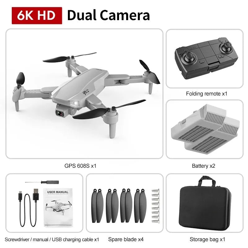 GPS high-definition dual camera quadcopter drone with brushless motor, 6K camera, and foldable design