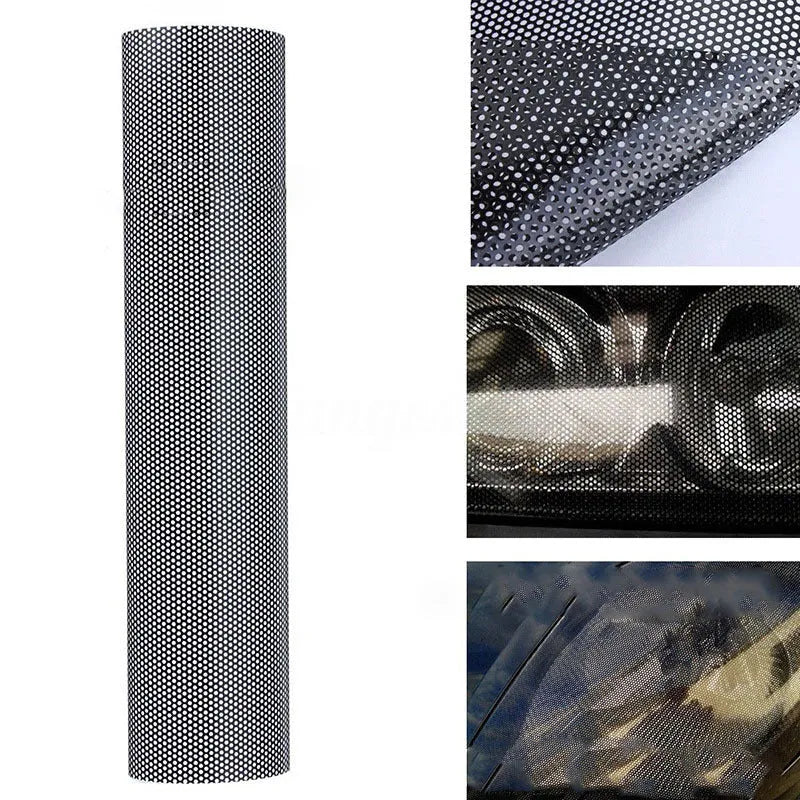 Perforated mesh-style automotive film roll showing colour changing properties, 30cm wide plastic wrap for vehicle customisation