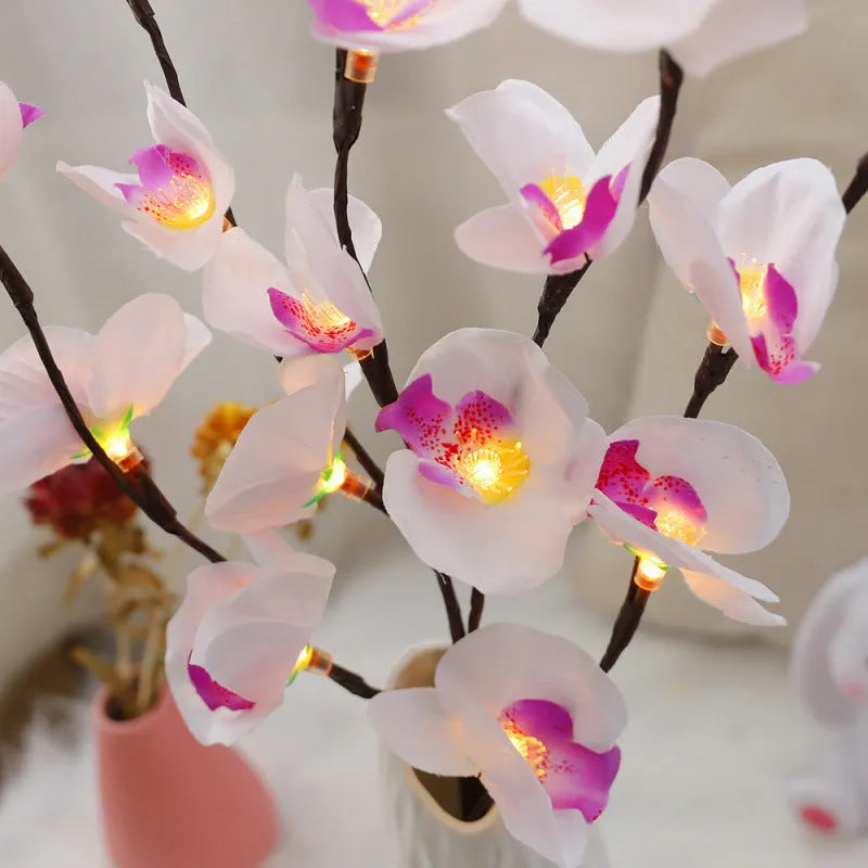 65cm pink LED phalaenopsis branch decorative light with fabric flowers and warm white LEDs
