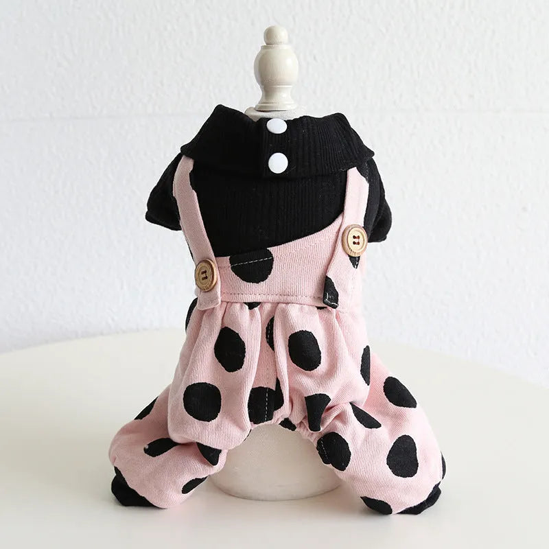 Matching dog couple clothes with lapel and shoulder straps in four-legged and skirt styles