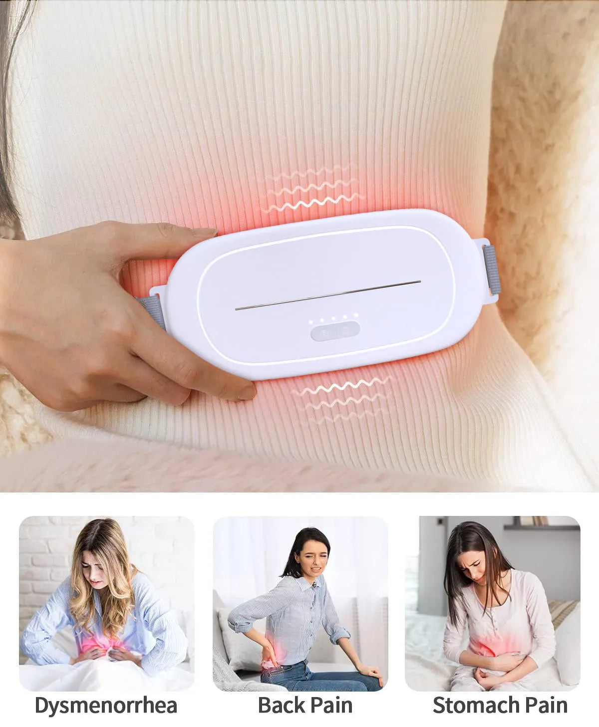 White uterine warming device for menstrual discomfort and postpartum recovery