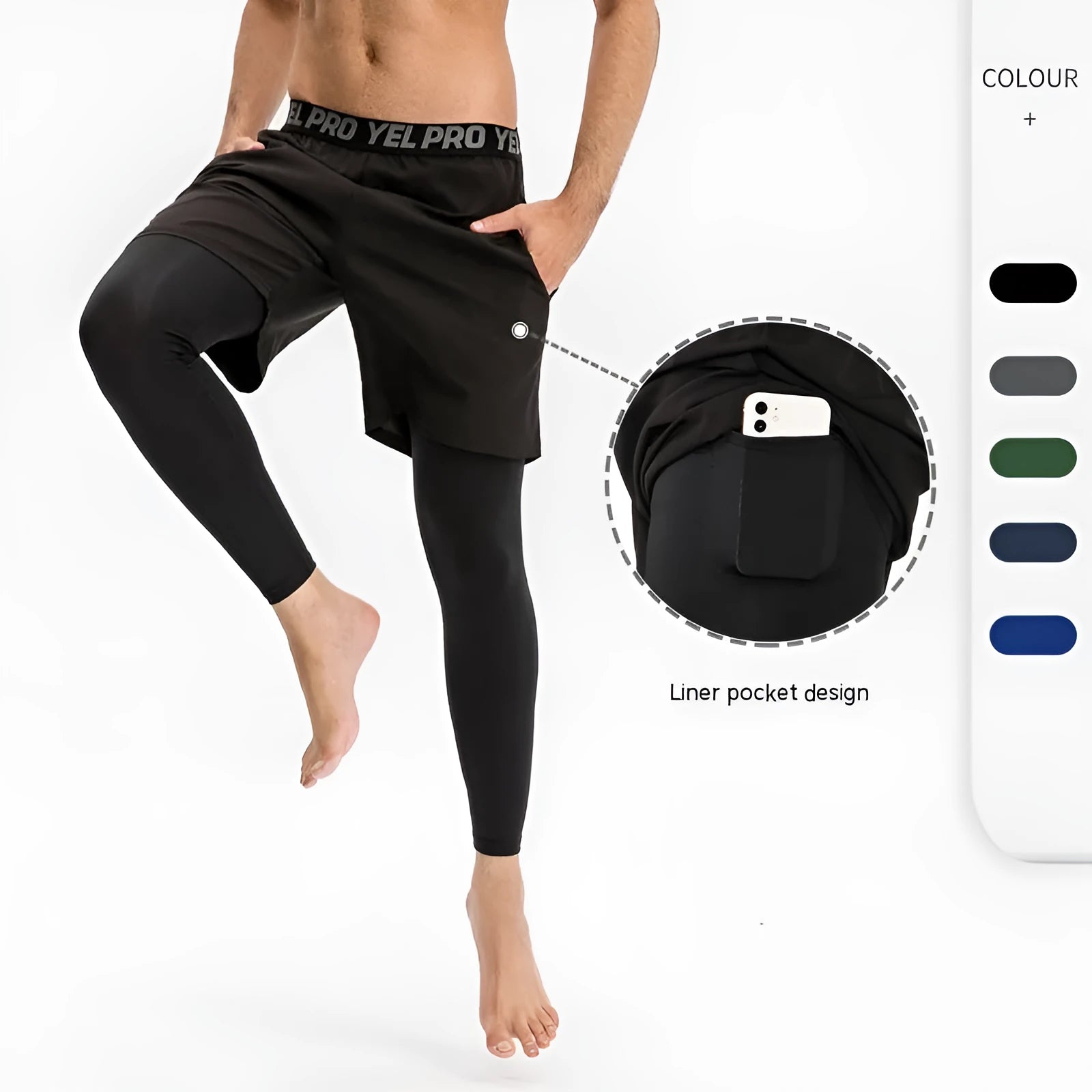 Men's grey quick-drying high elastic tight pants for fitness and running sports