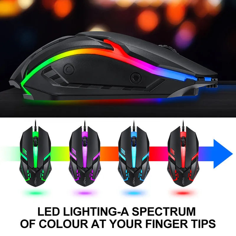 Thunder Wolf gaming keyboard and mouse set with headset and mouse pad on desk