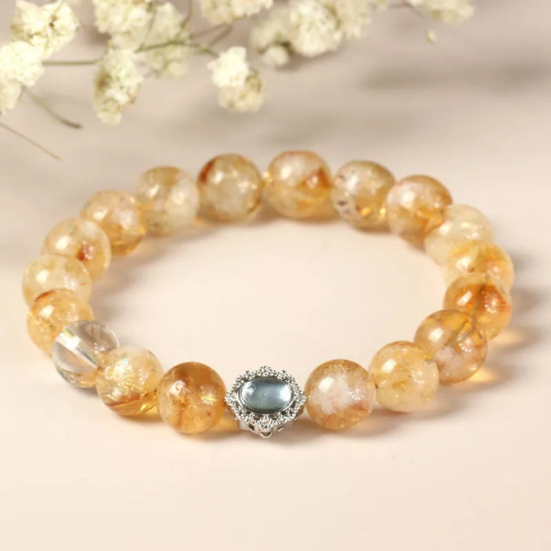 Citrine geometric bracelet with 10mm stones on wrist