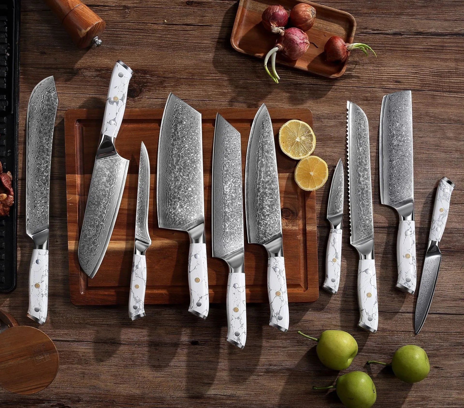 Damascus pattern VG10 steel combined chef knife with 21cm blade and 11cm handle