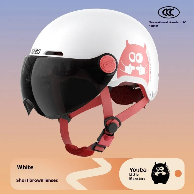 White ABS electric motorcycle helmet with sun protection short mirror for commuting