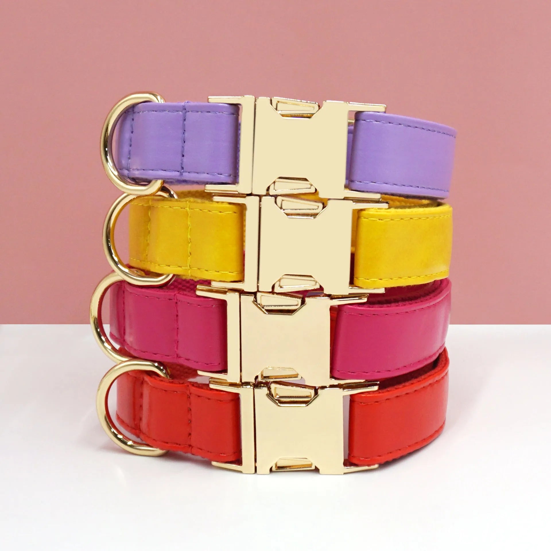Simple colour block leather dog collar shown in caramel colour on a white background.