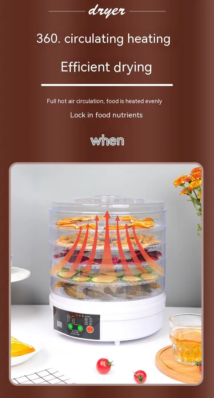 White five-layer household fruit dehydrator with British plug for drying food
