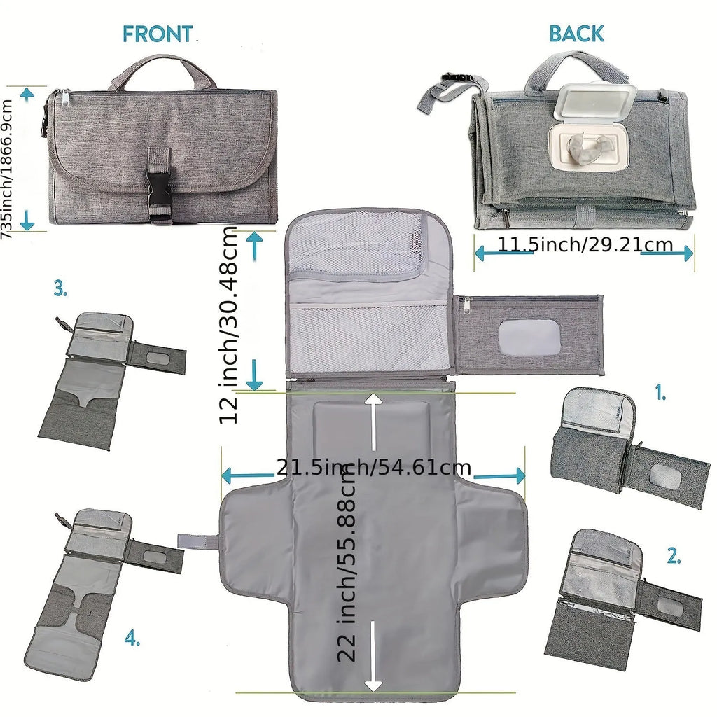 Portable waterproof baby change pilch in solid blue colour with Oxford fabric and PEVA lining