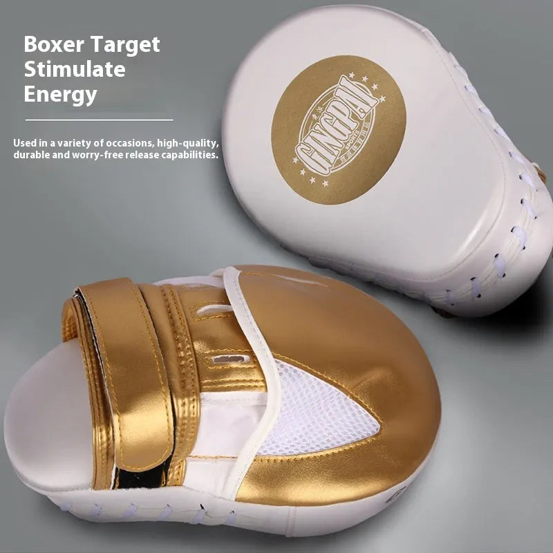 Vertical hanging PU leather boxing training target in gold or green colour with hanging rope