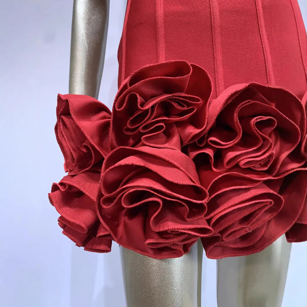Women's solid colour polyester dress with mid-waist design in red, white and black options