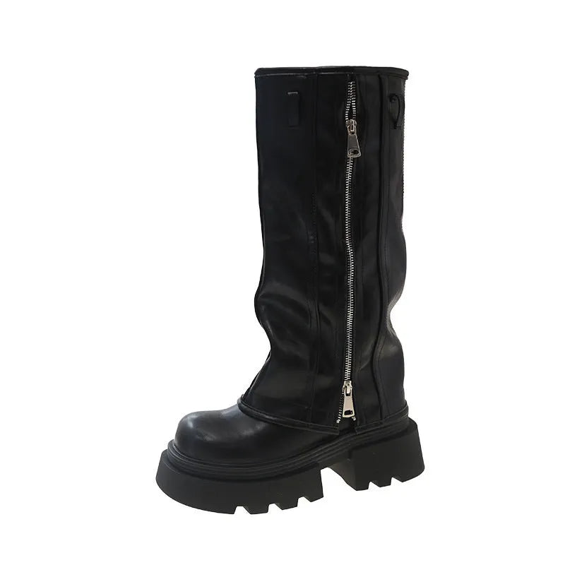 Platform Muffin Pants Martin Boots ankle boots in black, brown, and wine red with square heel