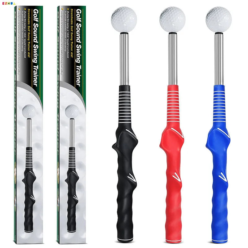 Telescopic golf swing trainer simulator with adjustable stainless steel shaft in choice of colours