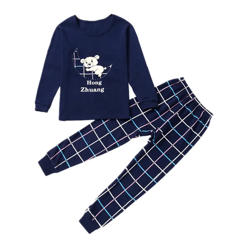 Cotton children's pyjama set top and trousers, blue screen cat pattern, suitable for boys and teens 130-177cm
