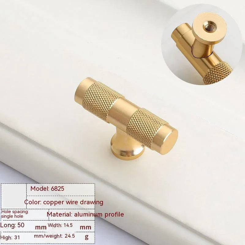 Brushed brass aluminium alloy European style furniture handle with hole spacing options