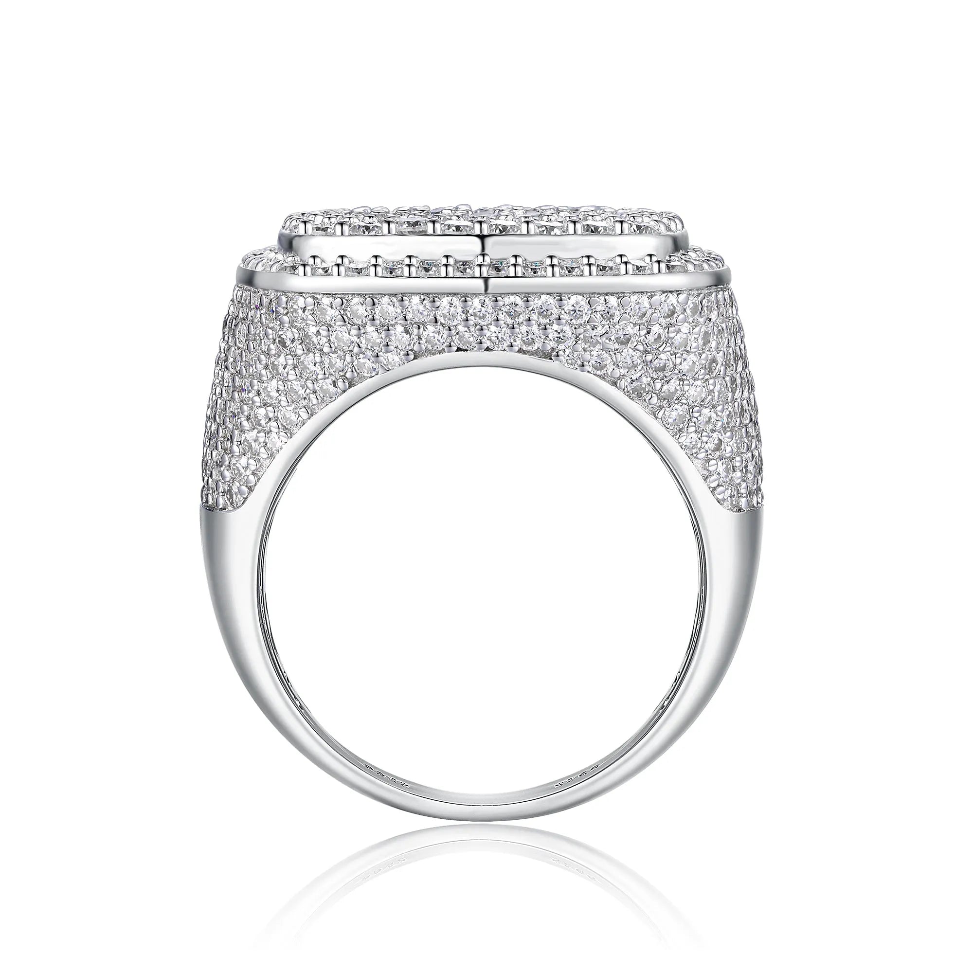 Royal Square Diamond men's ring with square moissanite stone, S925 silver, platinum plated, on white background