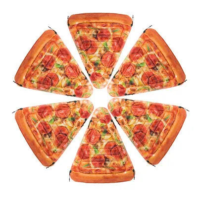 Large inflatable pizza slice float measuring 175cm x 145cm made of PVC for pool use