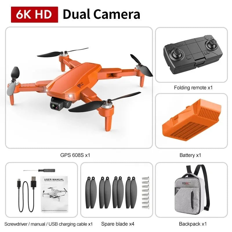 GPS high-definition dual camera quadcopter drone with brushless motor, 6K camera, and foldable design
