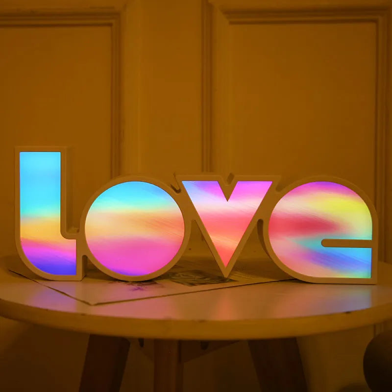 Rainbow-style LED LOVE decorative lamp with plastic shade for Valentine's Day and wedding decor