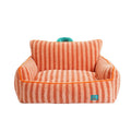 Striped orange plush pet bed with removable cover for small medium dogs