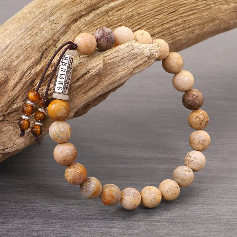 Wood colour handmade stone bead bracelet with European and American retro style original design
