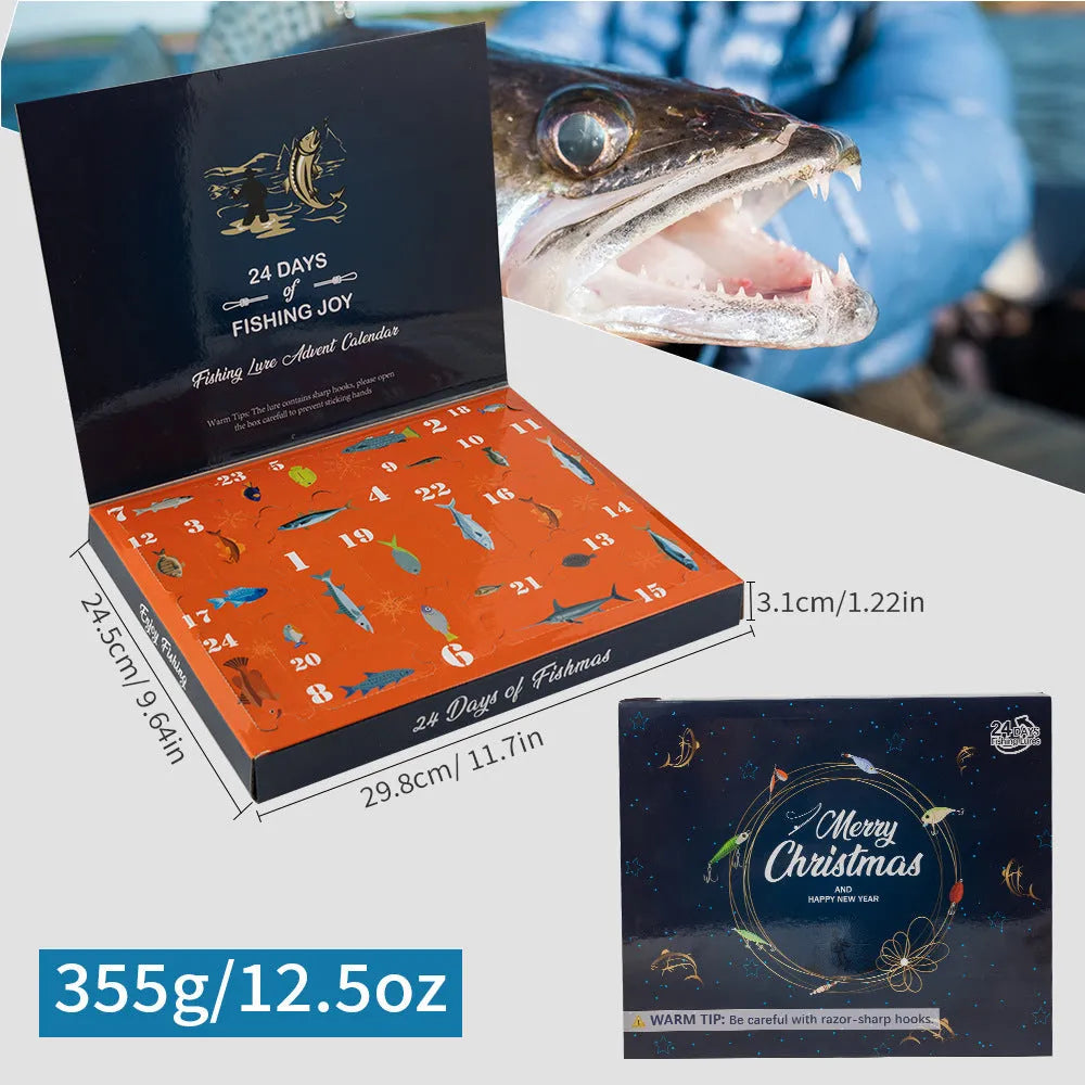 24-piece Christmas themed fishing blind box set with metal lures and tackles