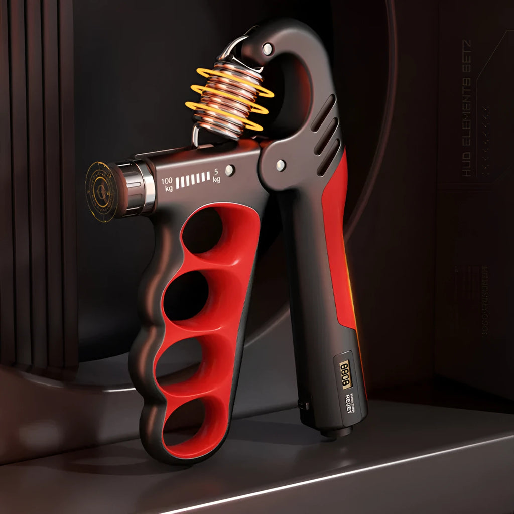 Electronic counter spring grip hand strengthener in orange with digital display