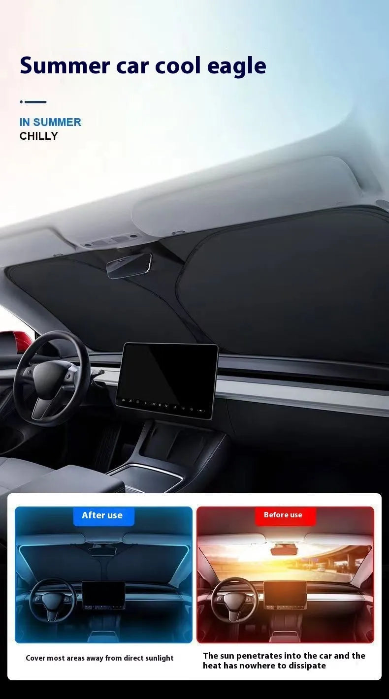 Titanium silver aluminium foil car sunshade unfolded, showing reflective surface.
