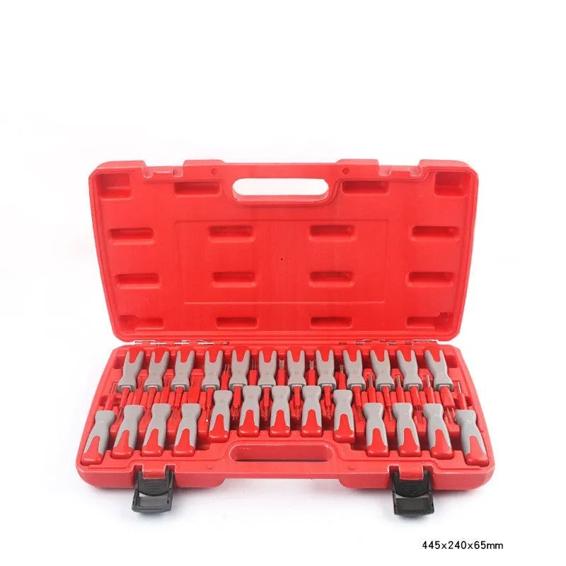 25-piece car terminal removal tool kit with pull out keys and removal needles in storage case