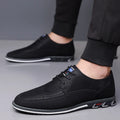 Men's casual leather shoes in khaki with a leather toe cap, fabric upper, and rubber sole.