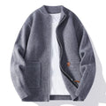 Men's straight-cut striped cardigan jacket in a chemical fibre blend, shown in one of five available colours.