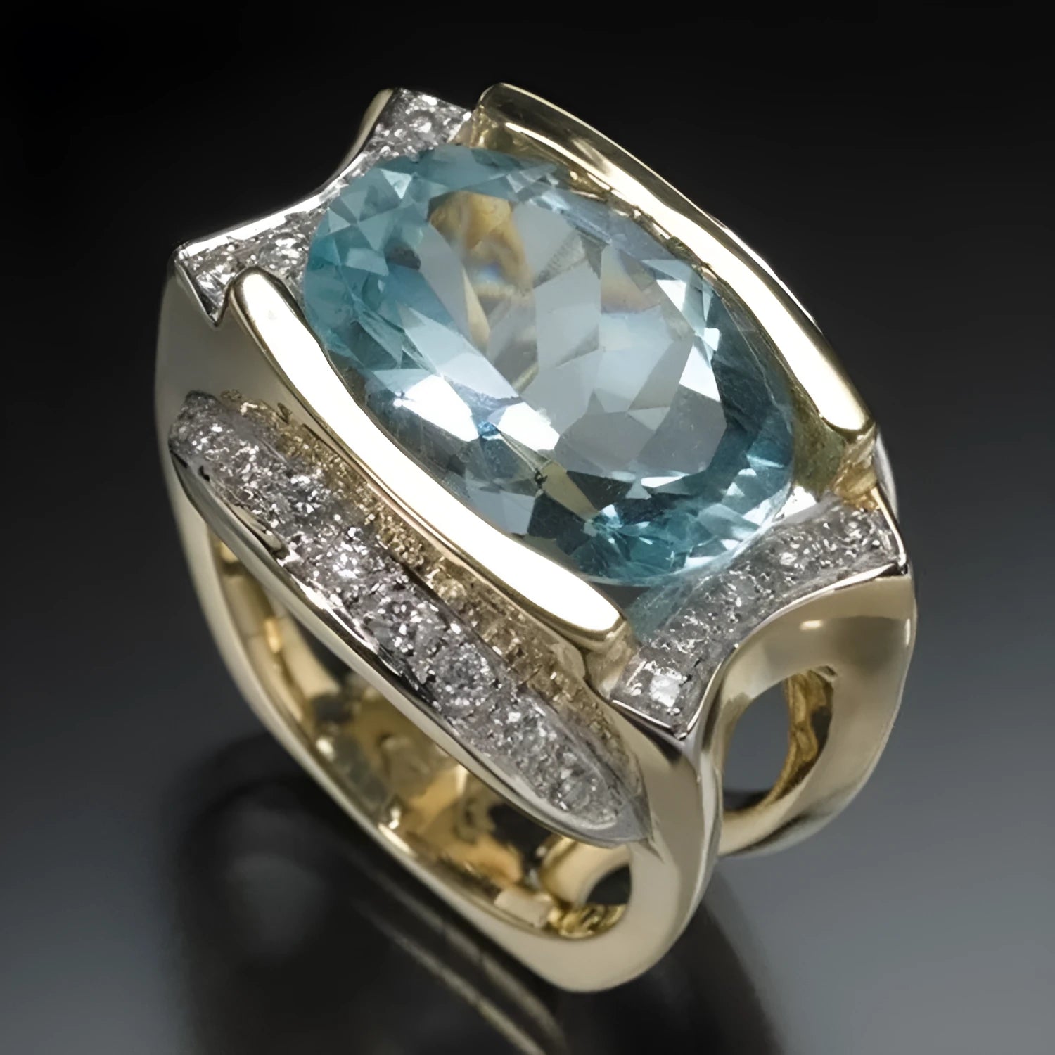 Light blue oval zircon with diamond accent ring, unisex alloy constellation style, size No 5 to No 11