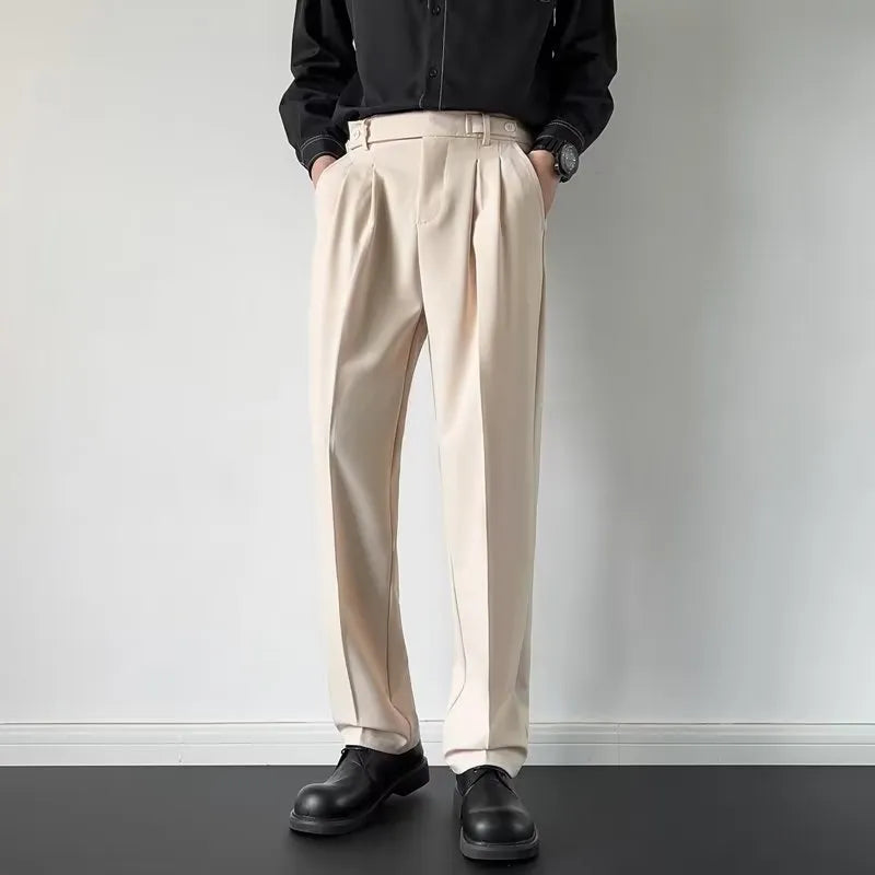 Men's straight leg loose fit trousers in apricot and black colour options