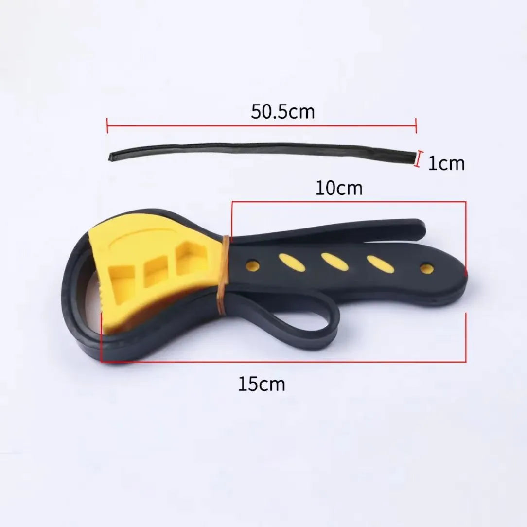 6-inch and 8-inch adjustable rubber strap wrench with plastic handle on a white background.