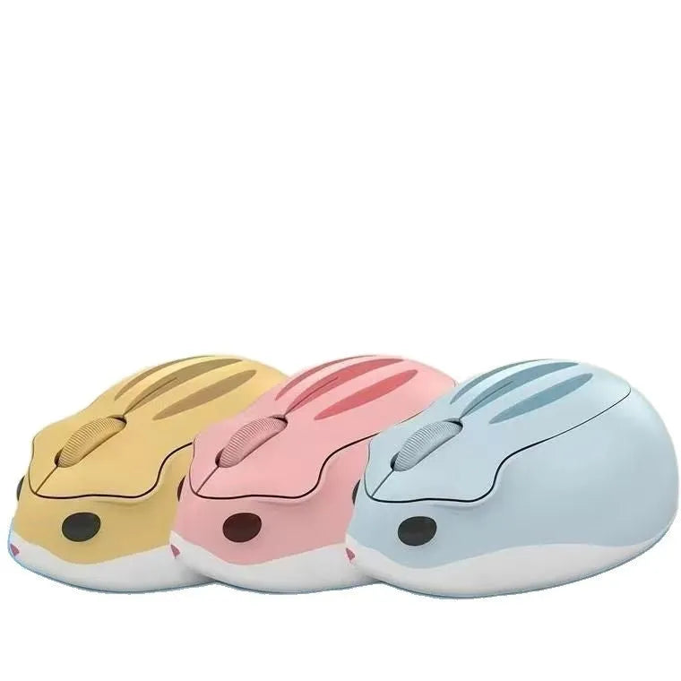 Hamster Wireless Bluetooth Mouse in three colours: yellow, pink, and gray mute options