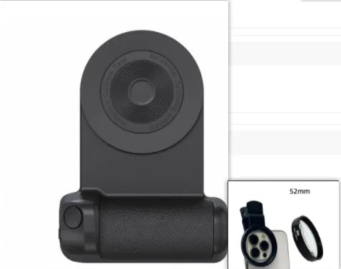 Black magnetic wireless charging camera bracket with rotatable phone holder and ergonomic handle