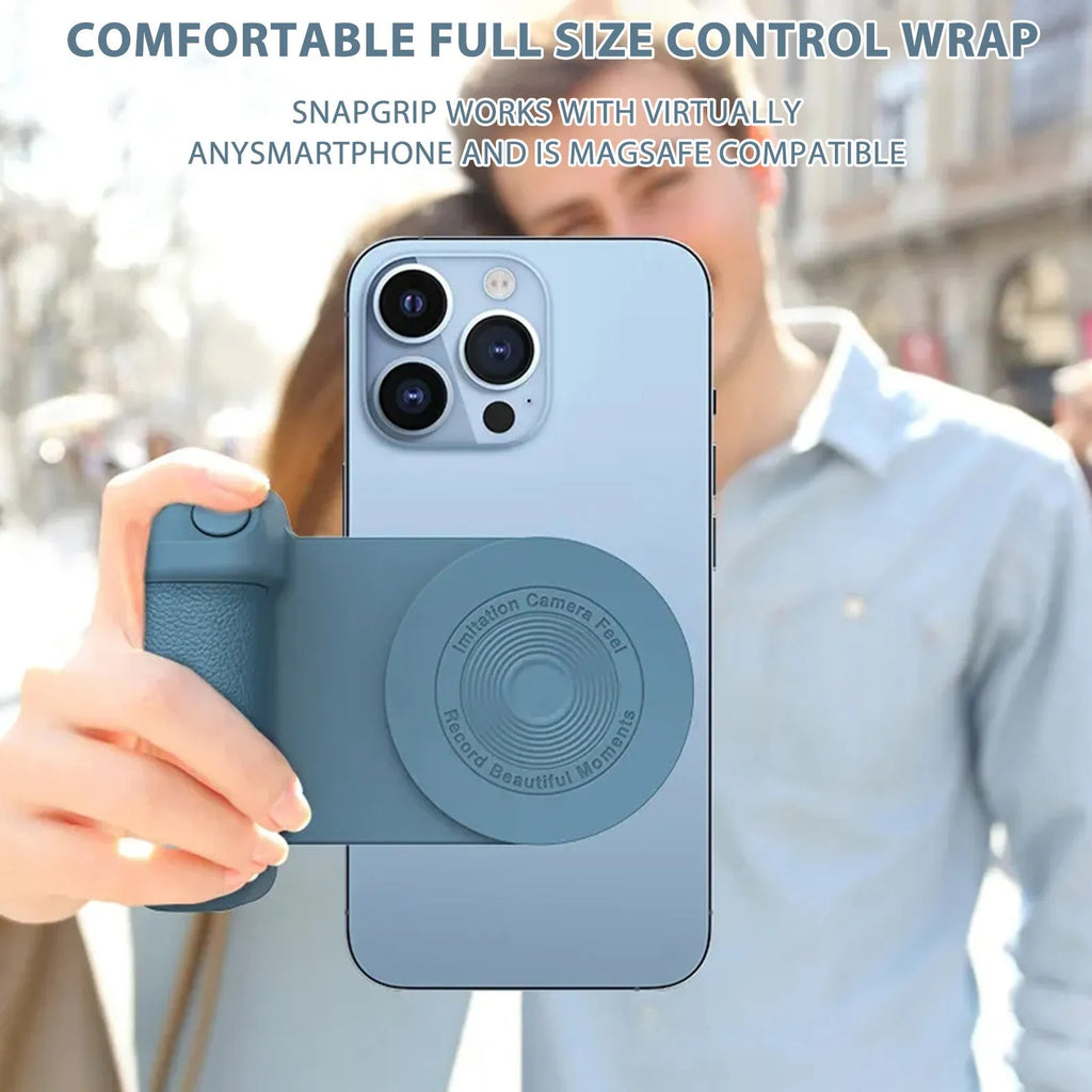 Black magnetic wireless charging camera bracket with rotatable phone holder and ergonomic handle
