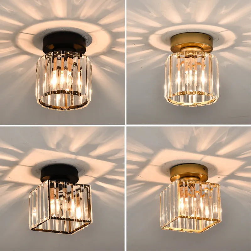 Nordic crystal hallway ceiling lamp in round black finish with crystal details