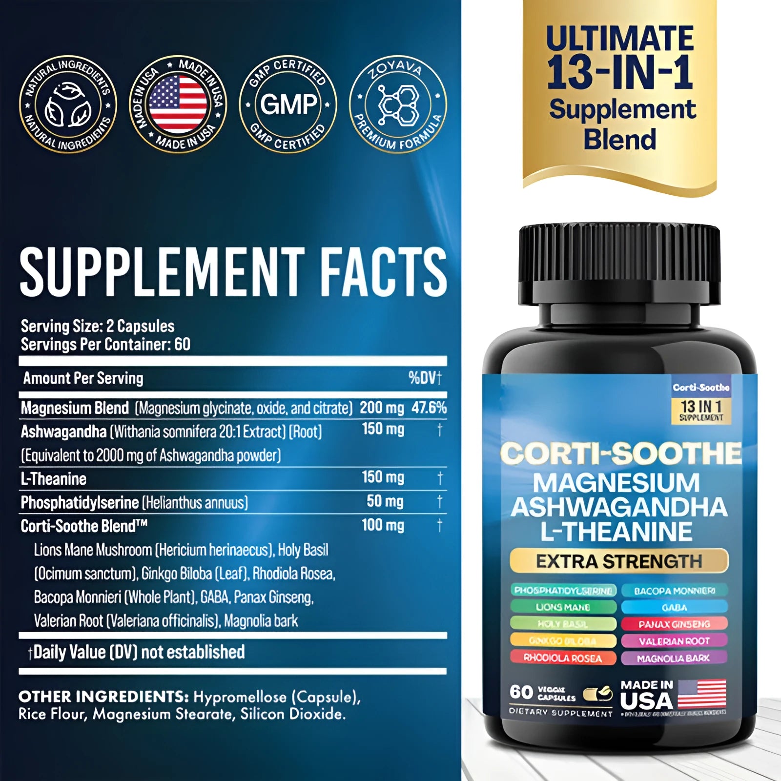 Bottle of 60 South African drunken eggplant magnesium capsules dietary supplement