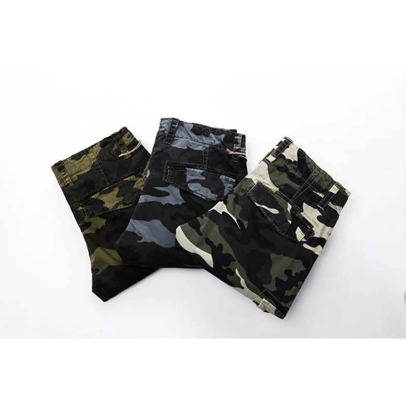 Men's outdoor camouflage trousers in blue grey camouflage colour, mid-waist, polyester fibre