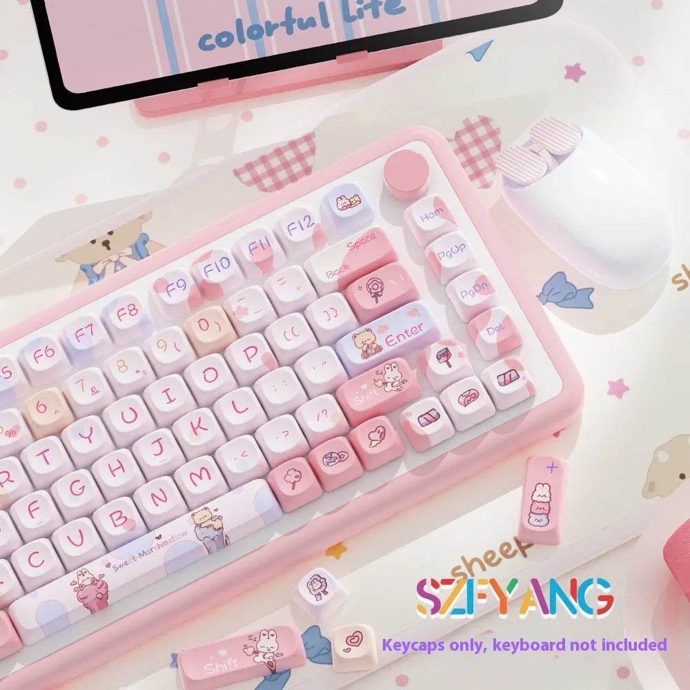 Sweet Cotton Candy pastel pink blue white mechanical keyboard keycap set with 112 or 120 key options