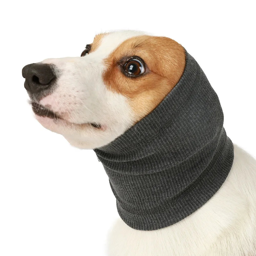 Blue and grey polyester headband scarf for dogs in small, medium, and large sizes