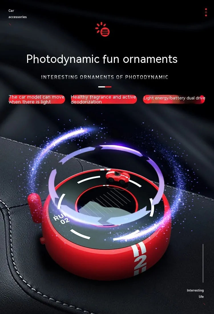 Round car aromatherapy decoration with solar panel in black, red or white colours