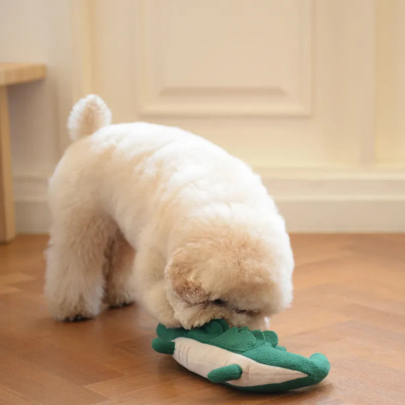 Green plush toy dog measuring 35cm with soft materials and interactive design