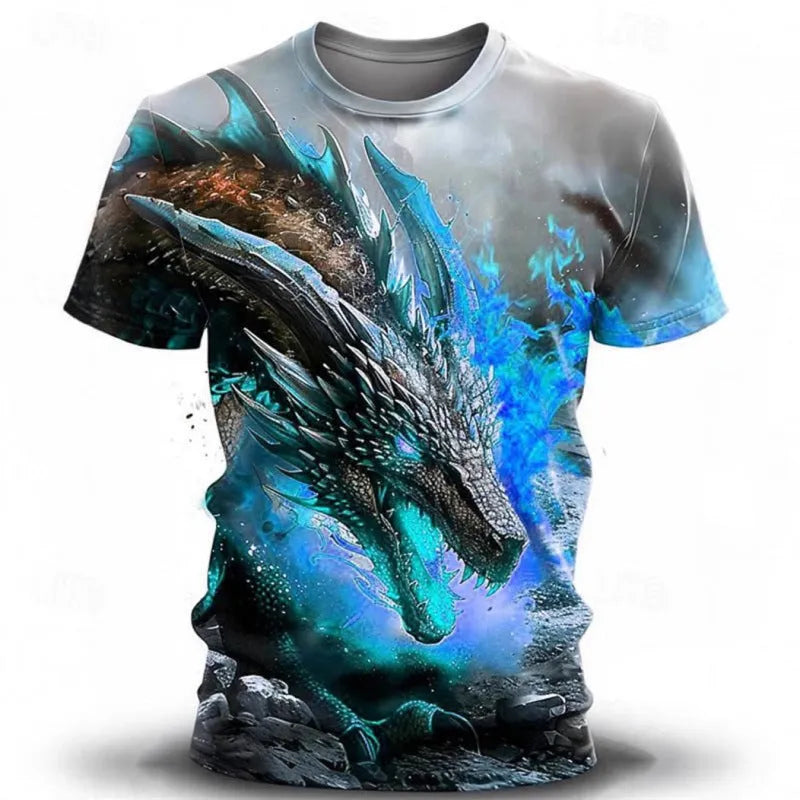 Men's short-sleeve T-shirt with a large 3D wind dragon graphic print on the front.
