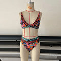 Women's high-waist floral print bikini set in polyester fabric for swimming