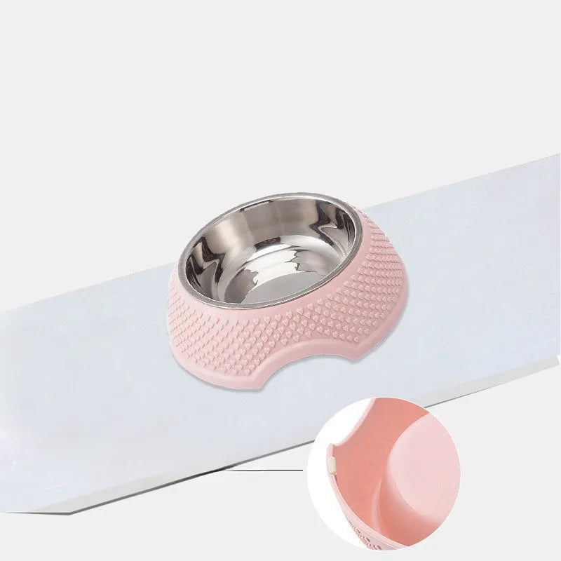 Stainless steel pet bowl with non-slip base in blue colour