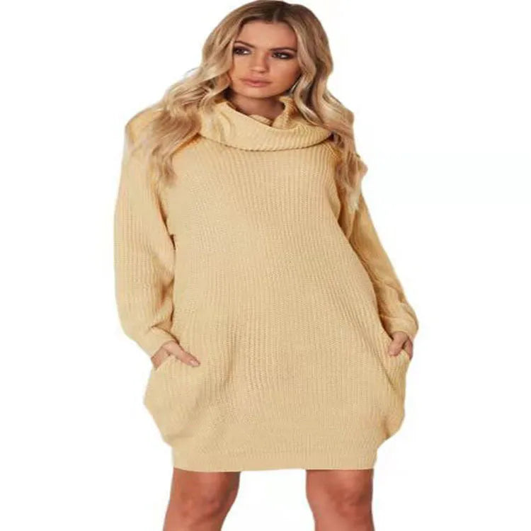 Women's apricot V-neck pullover sweater with lapel, loose slim fit, and side pockets.