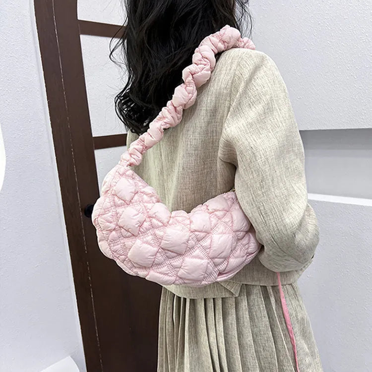 Women's nylon underarm messenger bag in solid colour with adjustable shoulder strap