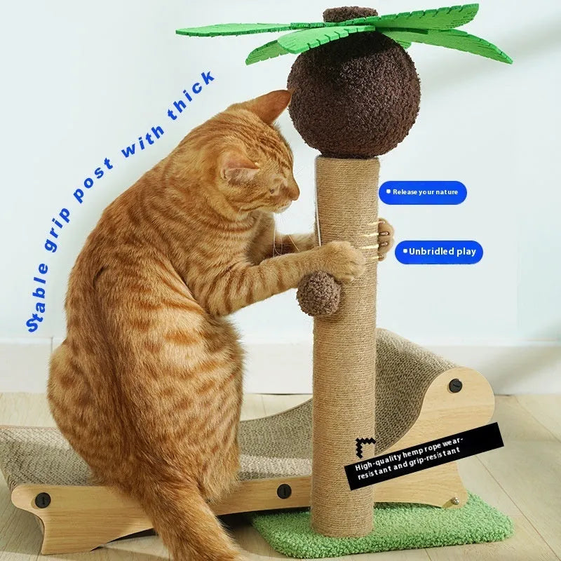 Wooden beach chair design cat climbing frame with hemp mat scratching surfaces and chamfered columns